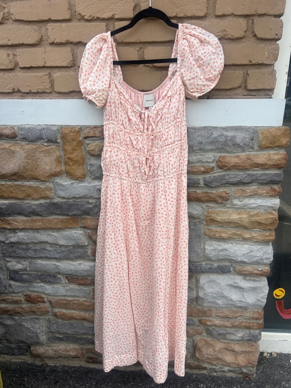 Reformation Blush Pink Floral Tie-Front Maxi Dress